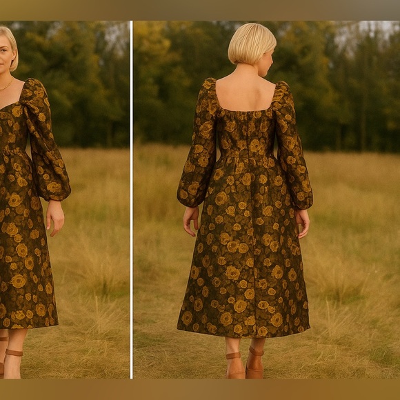 Elegant Floral A-Line Midi Dress - Picture 2 of 5